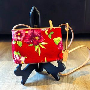 NWT Lauren Ralph Lauren Mini Crossbody Red/Green Floral Print Canvas